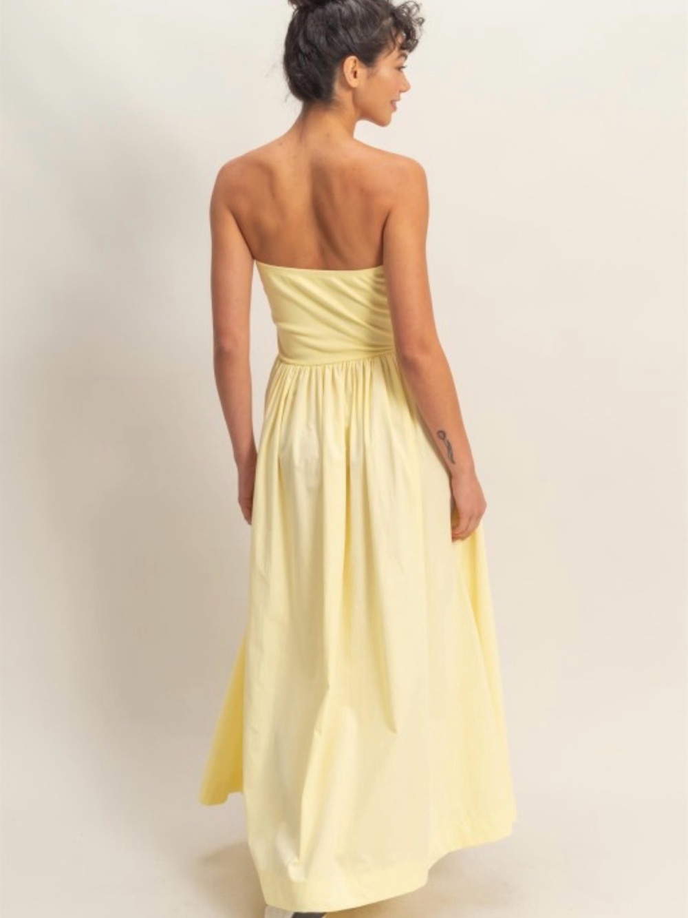 Strapless Maxi Dress in Pale Yellow - Picture 3 of 4